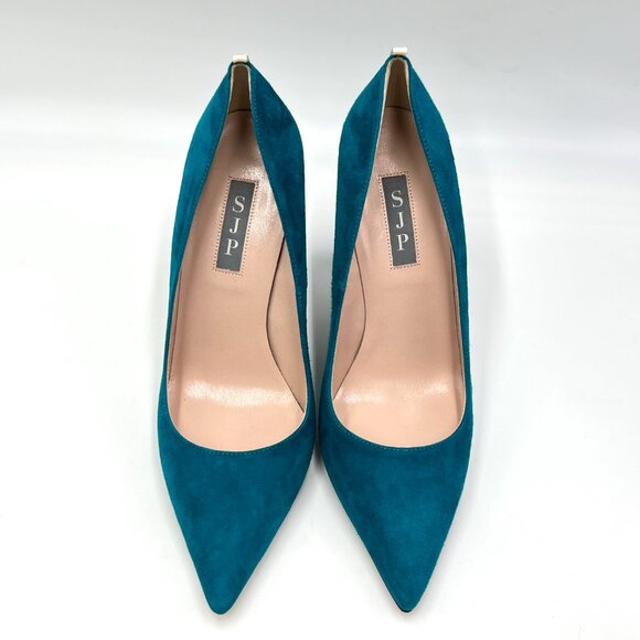 SJP Sarah Jessica Parker EU 38 US 8 Teal Blue Suede Leather Fawn 70 Dress Pumps - Picture 2 of 16